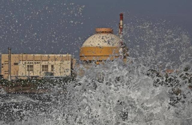 sea waves hit the rocks as kudankulam nuclear power project plant is seen in the background in tamil nadu september 13 2012 photo reuters