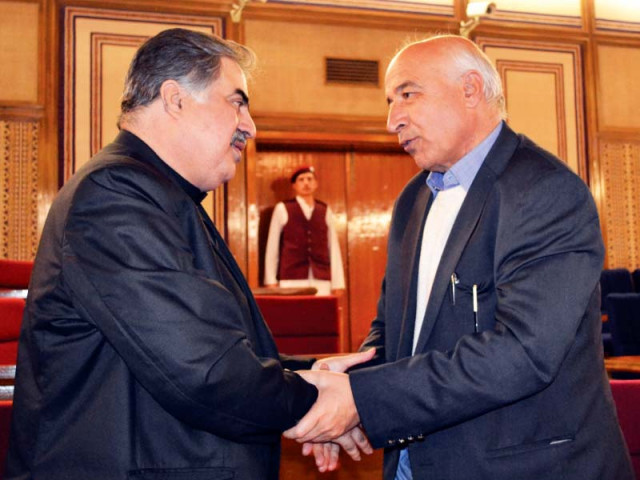 dr abdul malik baloch congratulates sanaullah zehri after the latter s election as balochistan chief minister photo naseem james express dr abdul malik baloch congratulates sanaullah zehri after the latter s election as balochistan chief minister photo naseem james express