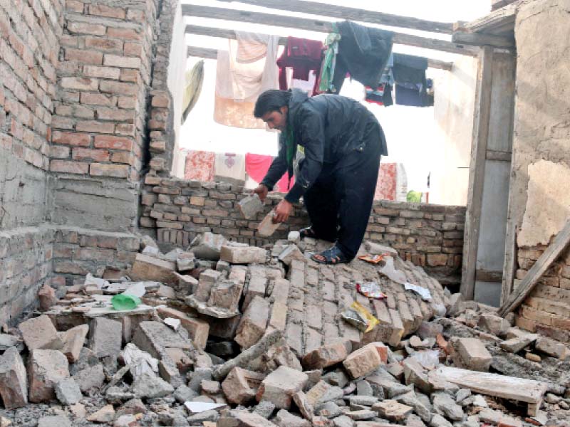 debris of a house that collapsed in chaka galli in the city photo muhammad iqbal express