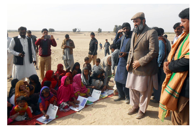 state minister for education balighur rehman talks to students after inaugurating mobile school project in cholistan photo online