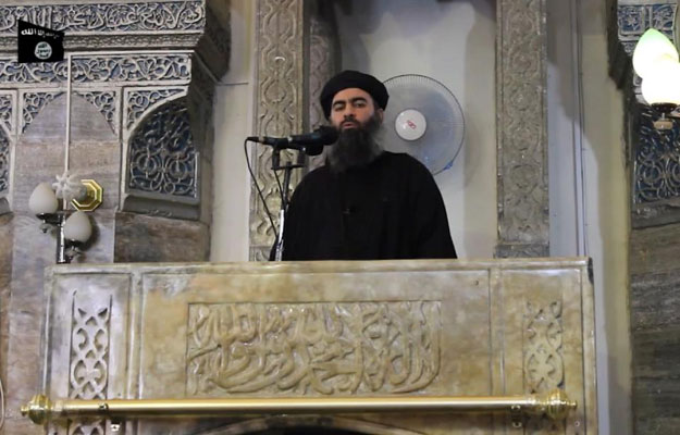 abu bakr al baghdadi pictured in a propaganda video released on july 5 2014 has released an audio recording pledging to attack israel photo afp