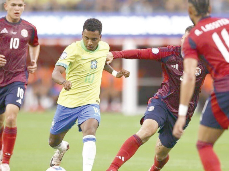 brazil forward rodrygo 10 dribbles against costa rica during the first half of a match at sofi stadium photo afp