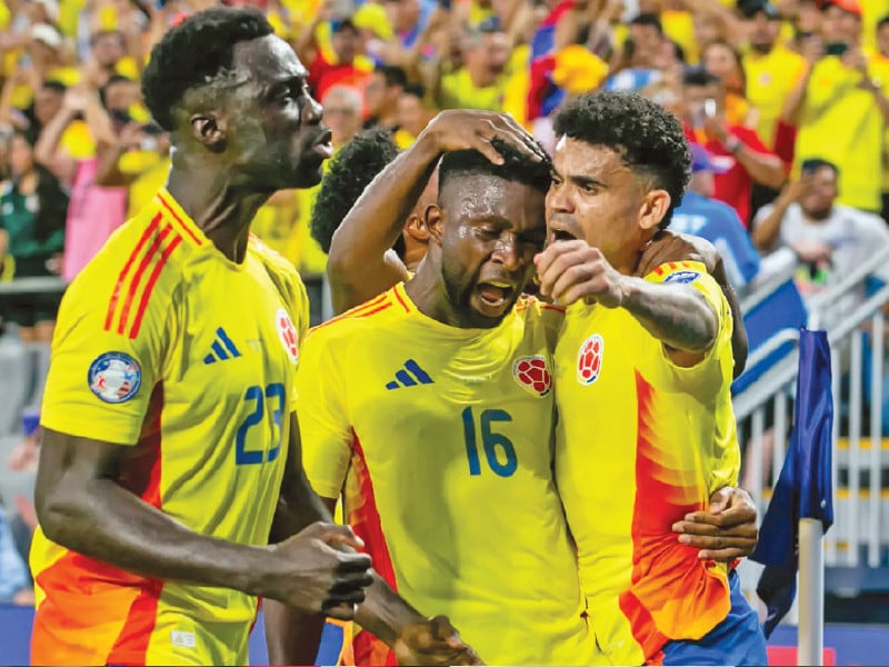 colombia celebrate their semi final victory over uruguay in the copa america photo afp
