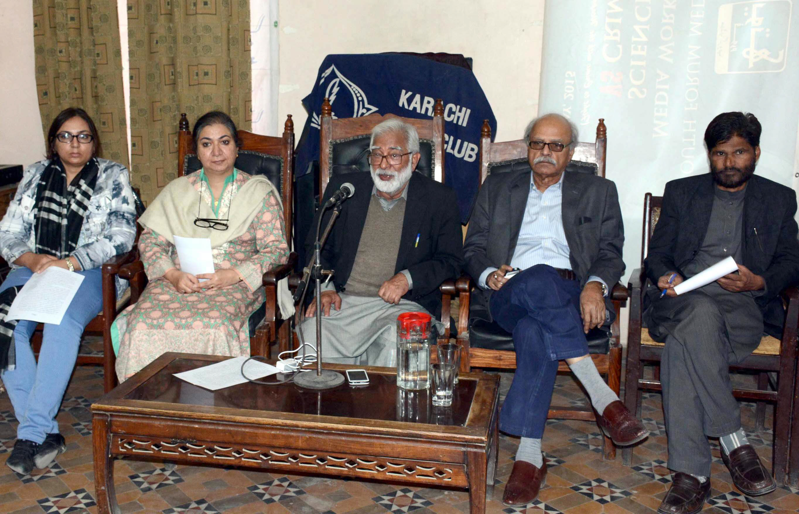 pakistan institute of labour education and research piler executive director karamat ali is holding a press conference at the karachi press club on december 27 2015 photo mohammad azeem express