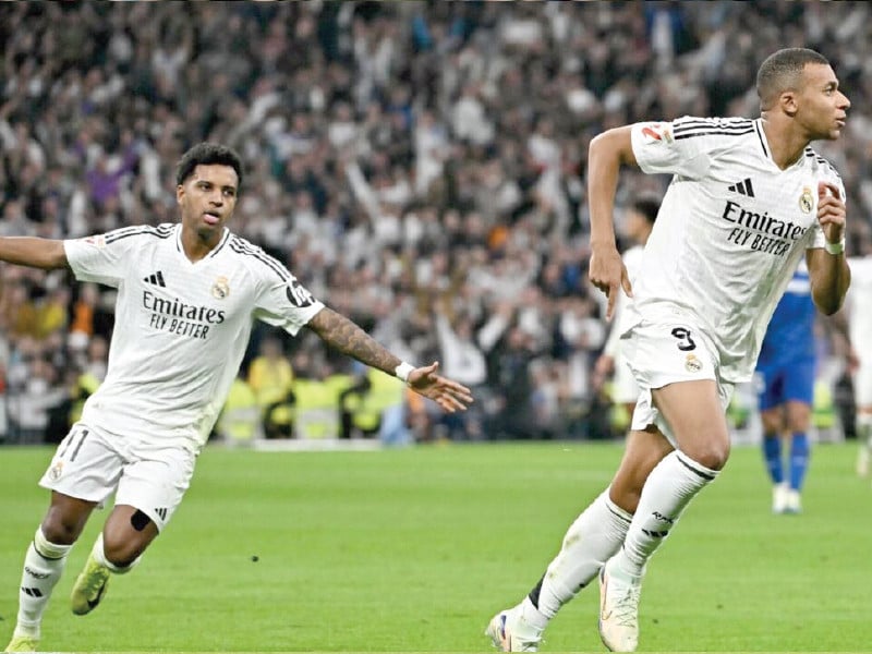 real madrid s french forward kylian mbappe celebrates scoring his team s second goal photo afp