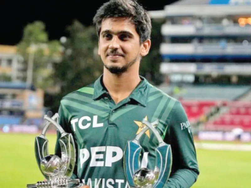 brilliant young pakistani opener saim ayub holds his man of the match and man of the series trophies after odi series win over south africa on sunday photo afp brilliant young pakistani opener saim ayub holds his man of the match and man of the series trophies after odi series win over south africa on sunday photo afp