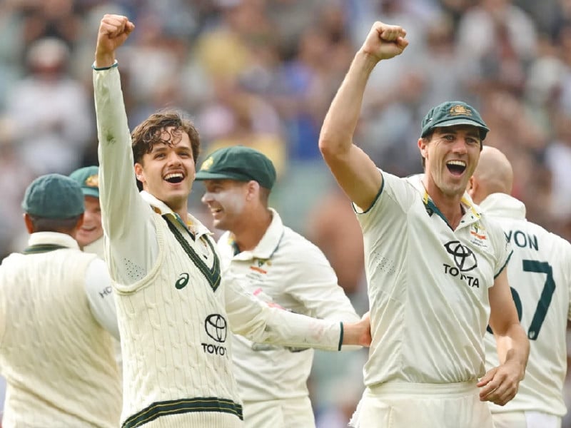 sam konstas and pat cummins celebrate australia s win photo afp