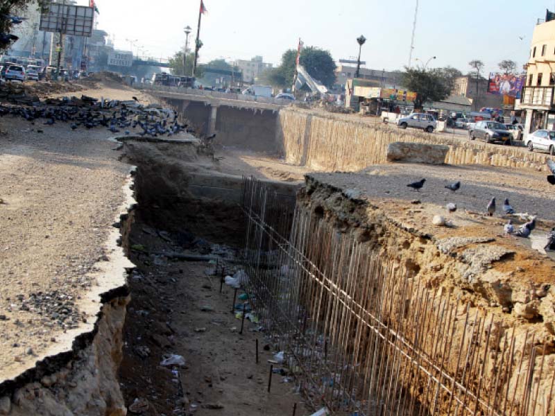 the half built nazimabad underpass at golimar chowrangi has been abandoned since the last four months photo aysha saleem express