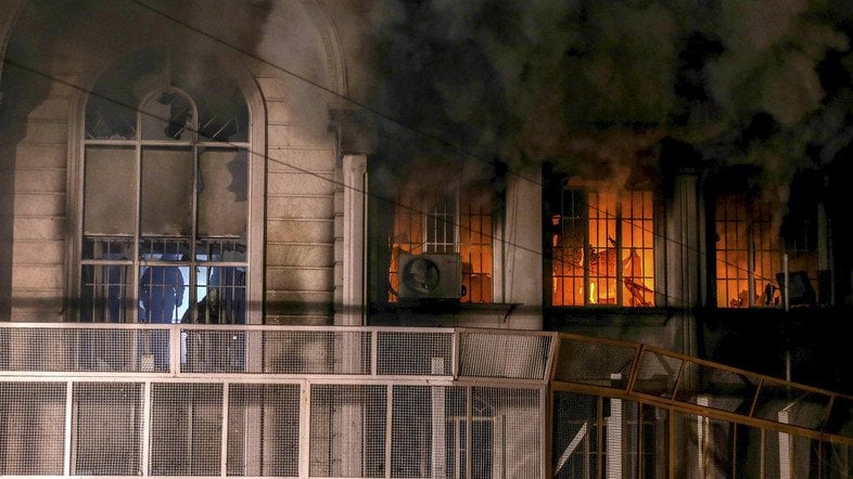 flames and smoke rise from saudi arabia 039 s embassy during a demonstration at in tehran photo reuters