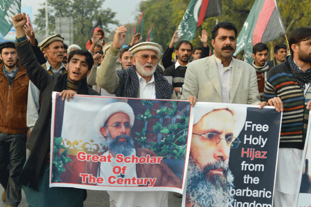 people march during a protest in islamabad on january 3 2016 against the execution of prominent shia cleric nimr al nimr by saudi authorities photo afp people march during a protest in islamabad on january 3 2016 against the execution of prominent shia cleric nimr al nimr by saudi authorities photo afp