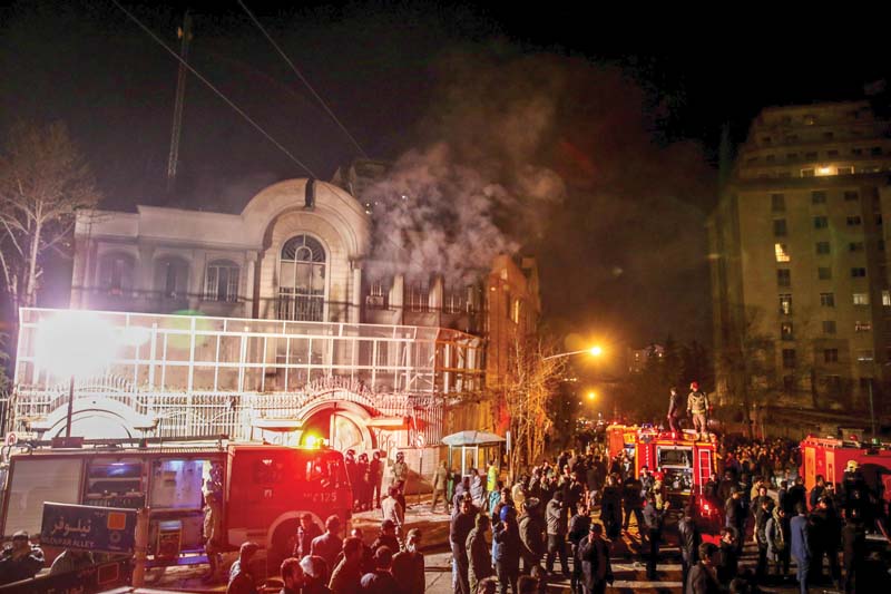 iranian protesters set ablaze the saudi embassy in tehran during demonstrations against nimr s execution photo afp