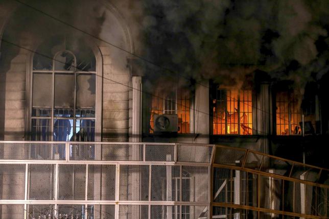 flames and smoke rise from saudi arabia 039 s embassy during a demonstration in tehran january 2 2016 photo reuters