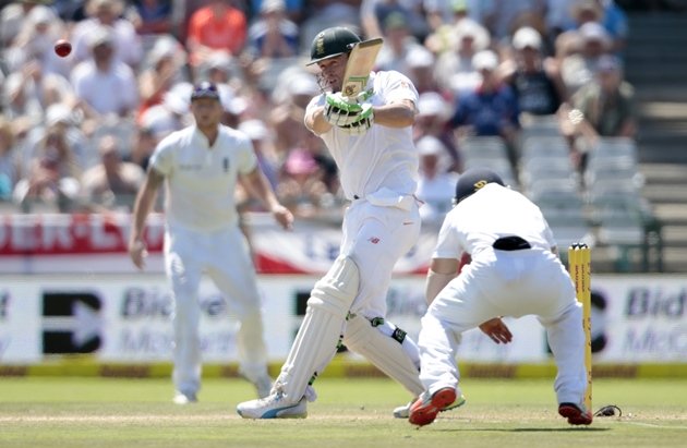 ab de villiers c plays a shot during the third days play in the second test cricket match between england and south africa at the newlands stadium on january 4 2016 in cape town south africa photo afp