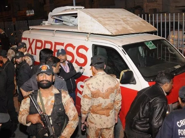 officials collecting evidences off the dsng van after it was attacked photo mohammad noman express officials collecting evidences off the dsng van after it was attacked photo mohammad noman express