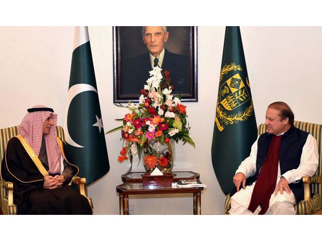 saudi foreign minister adel bin ahmed al jubeir calls on prime minister nawaz sharif at pm s house on january 7 2016 photo inp