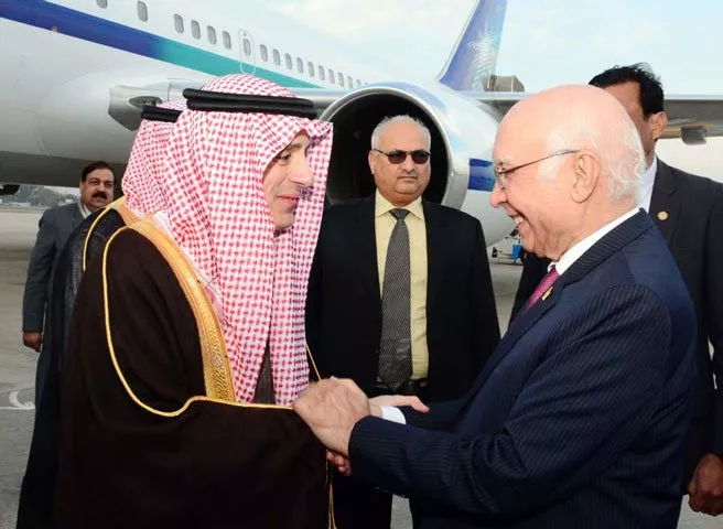 adviser to pm on foreign affairs sartaj aziz welcoming the saudi foreign minister adel bin ahmed al jubeir at nur khan air base islamabad photo pid adviser to pm on foreign affairs sartaj aziz welcoming the saudi foreign minister adel bin ahmed al jubeir at nur khan air base islamabad photo pid