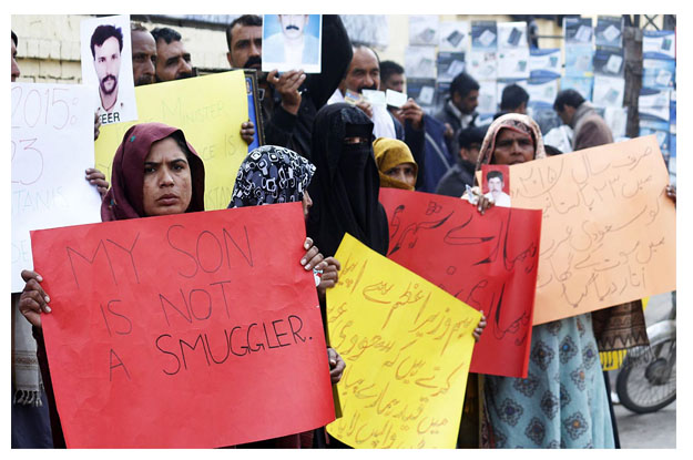 family members of several pakistanis jailed in saudi arabia staged a protest demonstration in front of lahore press club photo express