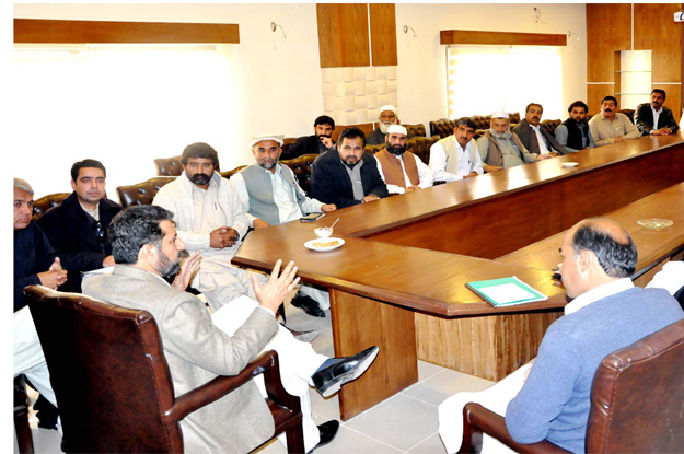 minister for local government inayatullah khan talking to a joint delegation of the nazim councillor ittehad nazims from mardan charsadda and southern districts at the local government secretariat photo express