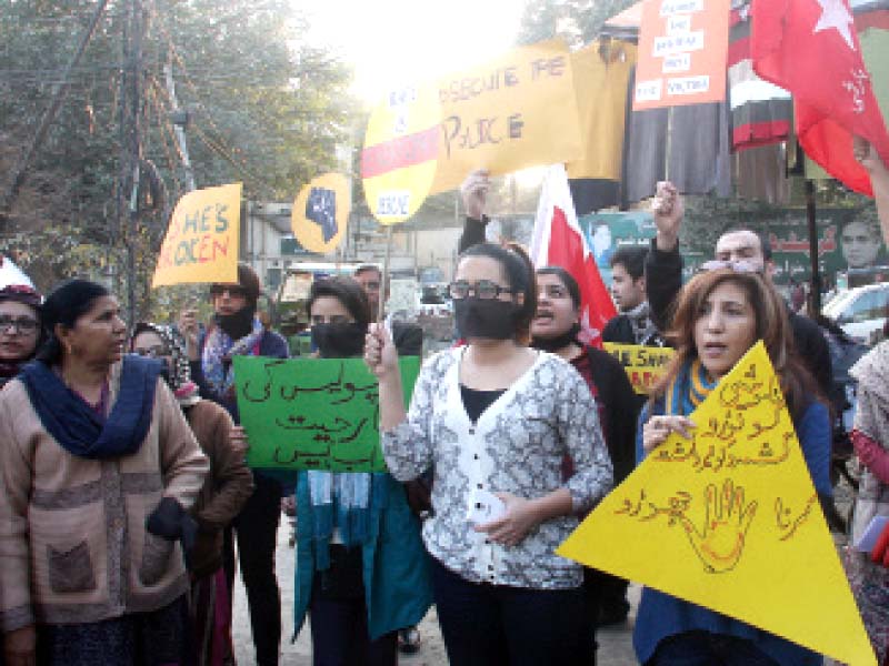 the protesters hold a demonstration in front of lahore press club photo abid nawaz express