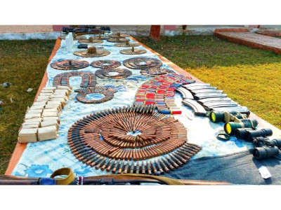 fc in action arms haul seized in dera murad jamali