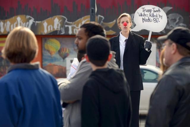 megan kosmides of reno nevada takes part in a silent protest against us republican presidential candidate donald trump outside of the reno event center where trump spoke on january 10 2016 photo reuters