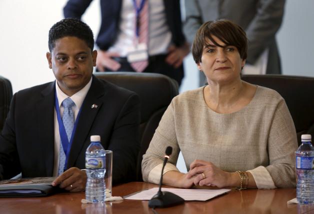 dutch minister for foreign trade and development lilianne ploumen r and curacao 039 s minister of economic development eugene rhuggenaath attend a meeting with cuban port authorities at mariel port in artemisa province cuba january 11 2016 photo reuters