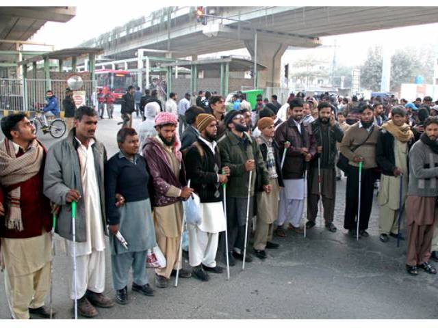 a demonstration was held by a group of visually impaired persons in support of their demands photo express