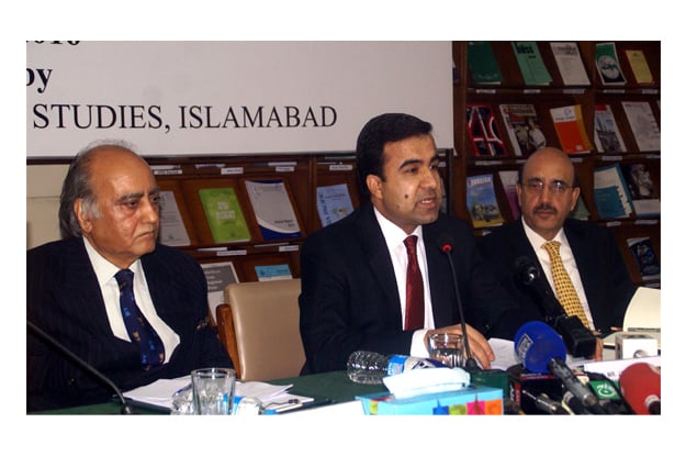 afghan ambassador to pakistan janan mosazai speaking at the institute of strategic studies in islamabad photo inp