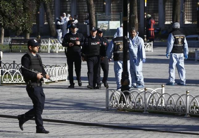 police secure the area after an explosion near the ottoman era sultanahmet mosque known as the blue mosque in istanbul turkey january 12 2016 photo reuters