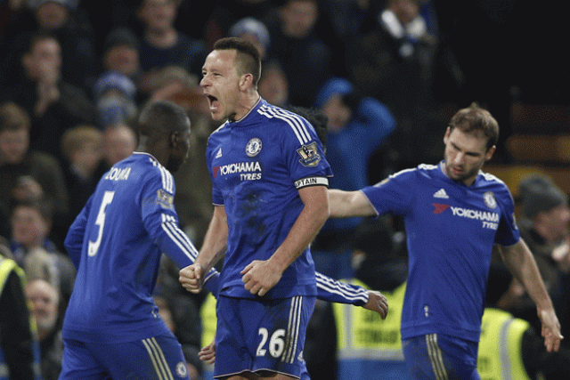 john terry c celebrates scoring a late equalising goal to make the score 3 3 at stamford bridge in london on january 16 2016 photo afp john terry c celebrates scoring a late equalising goal to make the score 3 3 at stamford bridge in london on january 16 2016 photo afp