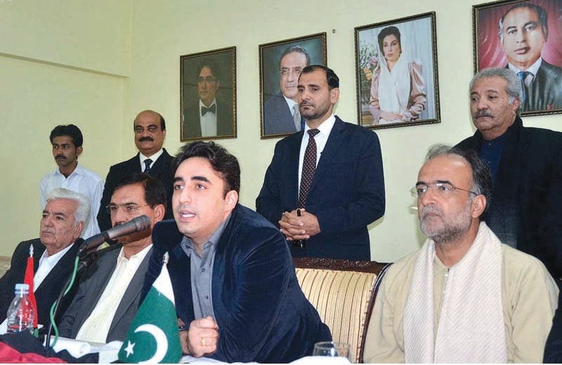 ppp chairman bilawal bhutto addresses party workers from peshawar at zardari house islamabad photo app