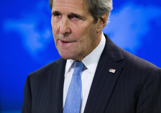 this file photo taken on january 07 2016 shows us secretary of state john kerry speak during a press briefing at the state department in washington dc photo afp