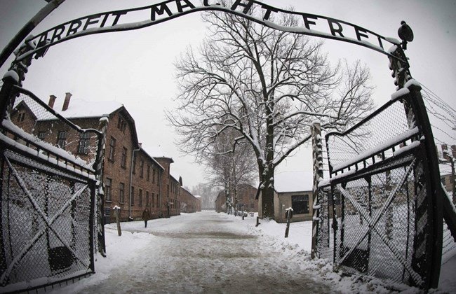 this file photo taken on january 25 2015 in oswiecim shows the entrance to the former nazi concentration camp auschwitz birkenau photo afp