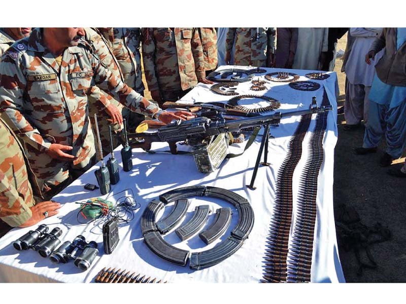 fc personnel display arms seized from the bla photo inp