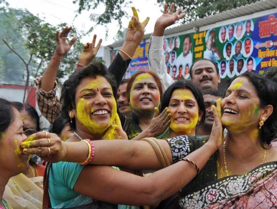 in this file 2010 photo supporters of bihar 039 s chief minister and leader of janata dal united party nitish kumar celebrate after election results in the eastern indian city of patna photo reuters