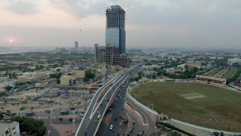 a view of under construction 62 storey building of bahria town at shahrah e firdousi in clifton karachi photo pr