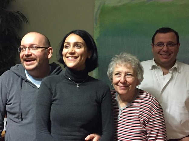 in this january 18 2016 washington post photo former iranian prisoner jason rezaian l poses with his wife yeganeh salehi 2ndl mother mary rezaian and brother ali rezaian r photo afp