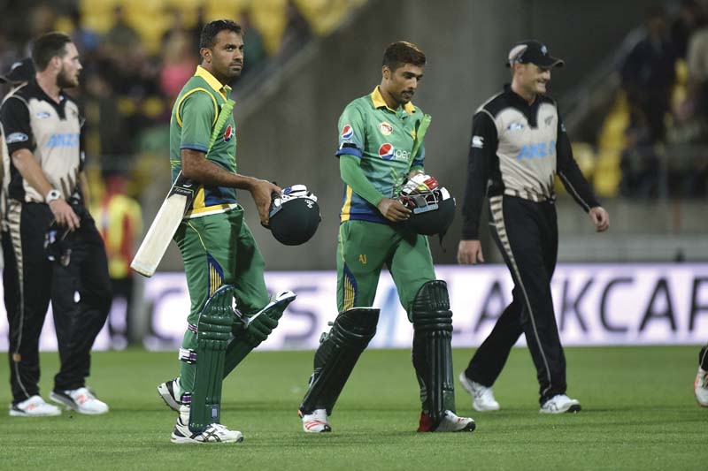 pakistan s last pair walks off as the men in green were humilated once again by new zealand in the deciding t20i photo afp