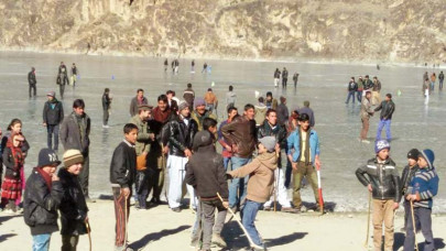 secret attraction frozen khalti lake becomes winter sporting arena