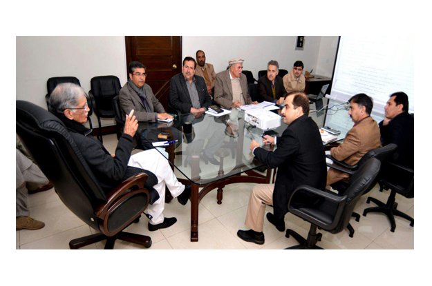 chief minister pervez khattak presiding over a meeting at cm house photo express