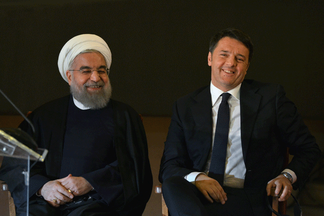 italian prime minister matteo renzi r meets with iranian president hassan rouhani at the capitol hill in rome on january 25 2016 iran 039 s return to the international fold accelerated as rouhani sealed multi billion dollar deals with italian companies keen to capitalise on the lifting of sanctions on the islamic republic photo afp