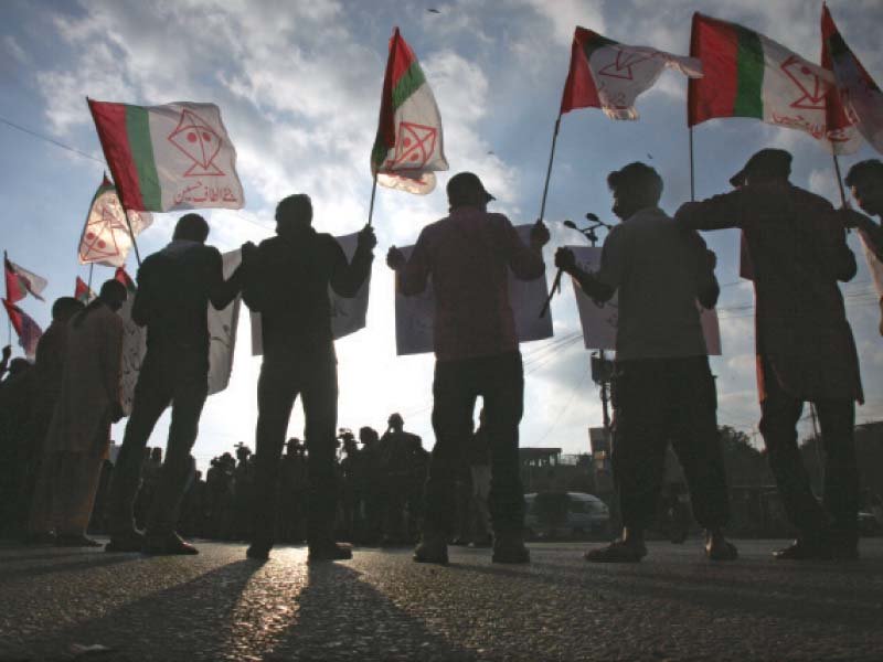 the demonstrators were holding placards inscribed with slogans calling for an end on the media ban on the mqm chief photo athar khan express