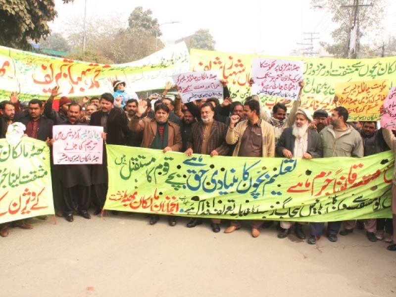 in lahore scores of brick kiln owners and managers gathered in front of the lahore press and demanded that the government amend the prohibition of child labour at brick kilns ordinance 2016 photo abid nawaz express