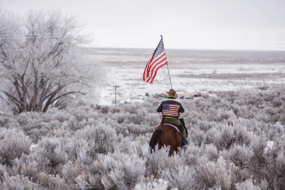 duane ehmer rides his horse hellboy at the occupied malheur national wildlife refuge during the occupation of the federal building in burns oregon on january 7 2016 photo afp