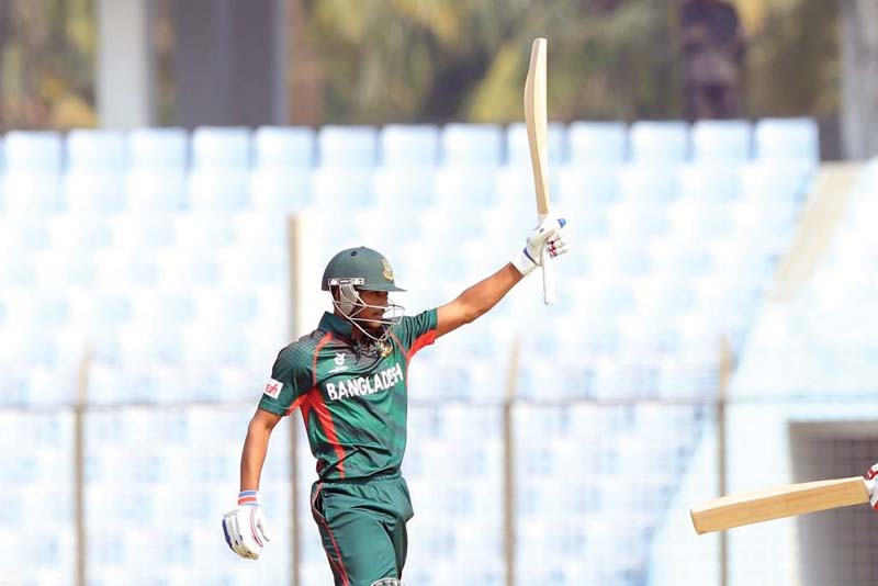 bangladesh s nazmul hossain shanto played a remarkable innings for the hosts as he made 73 off 82 balls to guide his team to a strong 240 run total photo courtesy icc