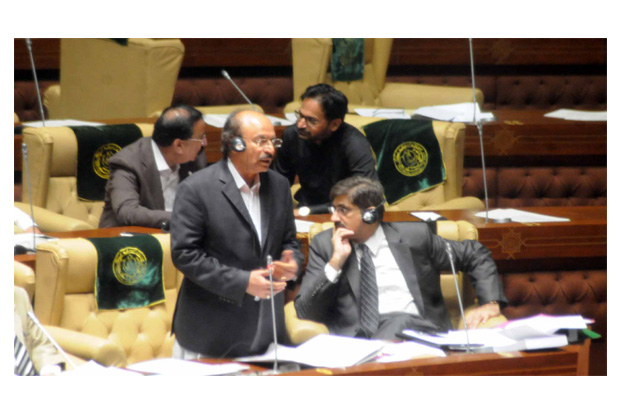 ppp leader nisar ahmed khuhro speaking during assembly session photo nni