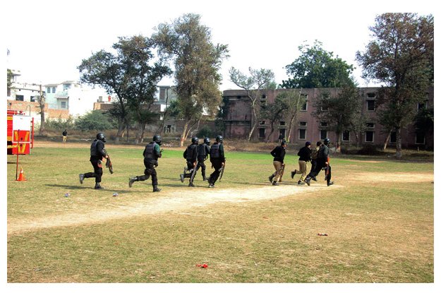 security personnel seen during moch exercise to handle terrorist attack at a government college photo online