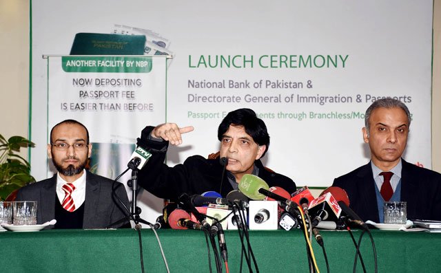 federal interior minister chaudhry nisar ali khan addressing a presser in islamabad on january 28 2016 photo pid