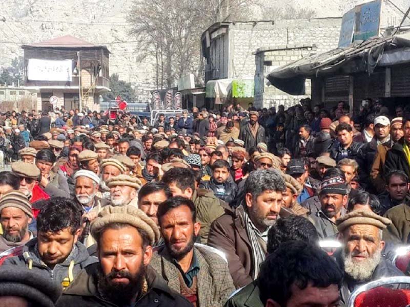 traders gather in gilgit to protest imposition of taxes on income and other commodities photo express