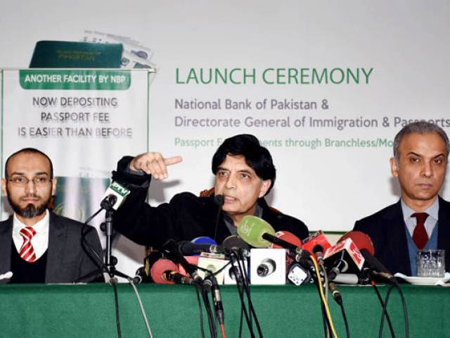 federal interior minister chaudhry nisar ali khan addressing a presser in islamabad on january 28 2016 photo pid